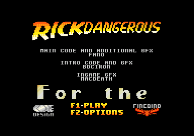 écran de menu de screenshot de Rick Dangerous 128+