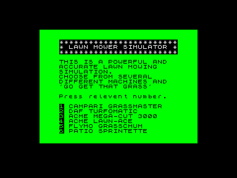 screenshot du jeu Amstrad CPC Advanced Lawnmowing Simulator