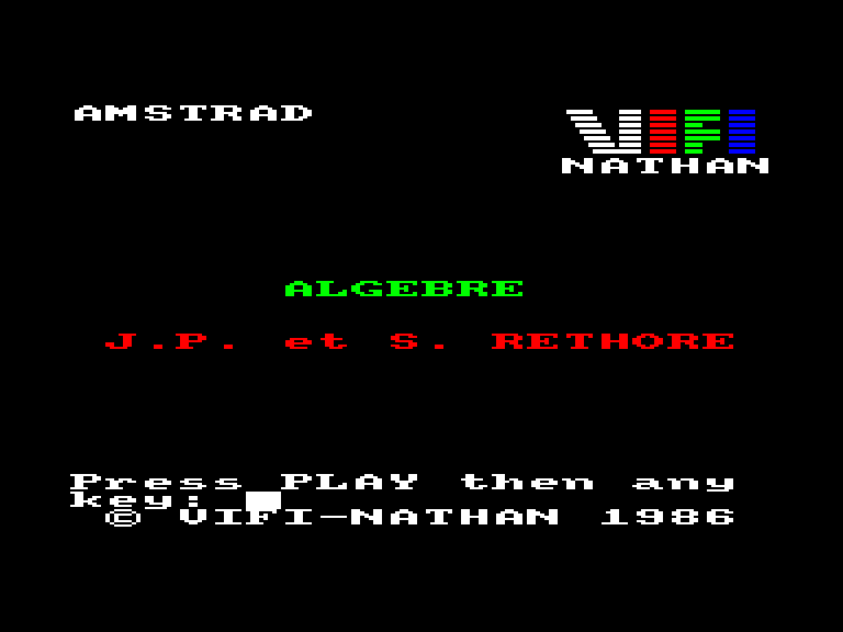 screenshot of the Amstrad CPC game Algebre