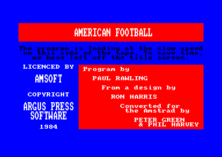 screenshot du jeu Amstrad CPC American football