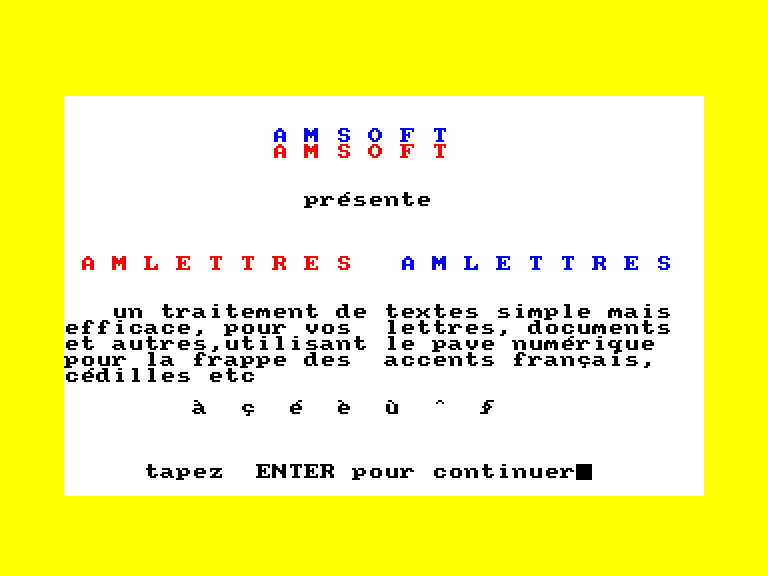 screenshot of the Amstrad CPC game Amlettres