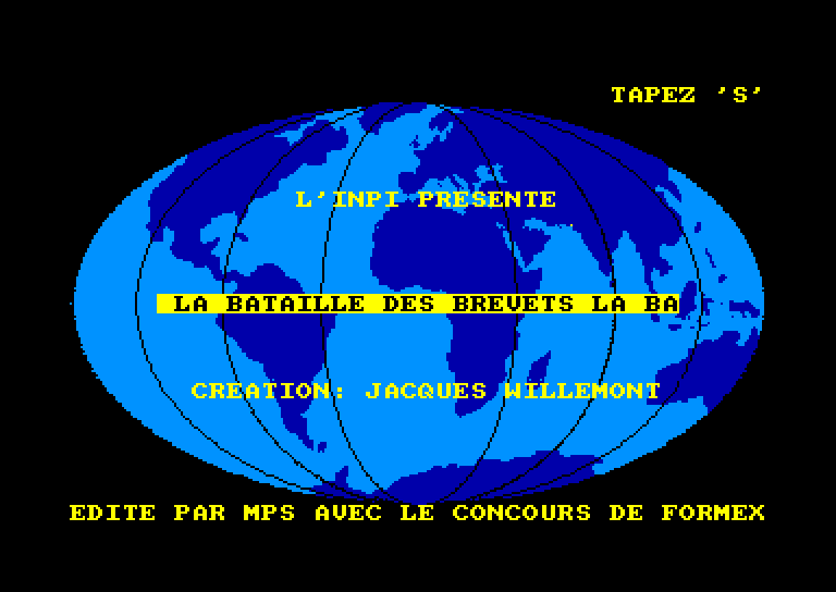 screenshot of the Amstrad CPC game Bataille des Brevets (la)