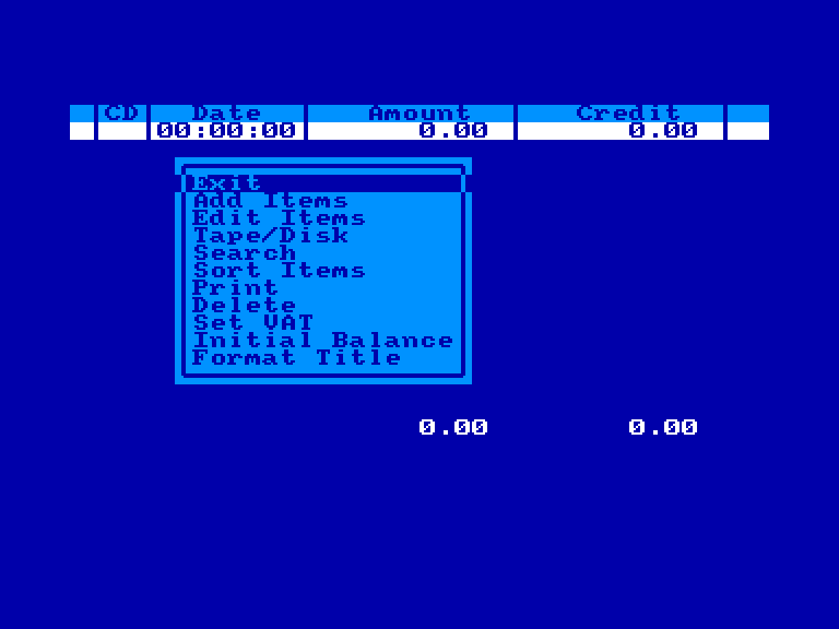 screenshot du jeu Amstrad CPC Cash Book