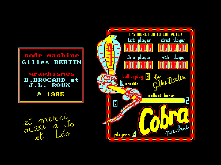 screenshot du jeu Amstrad CPC Cobra pinball