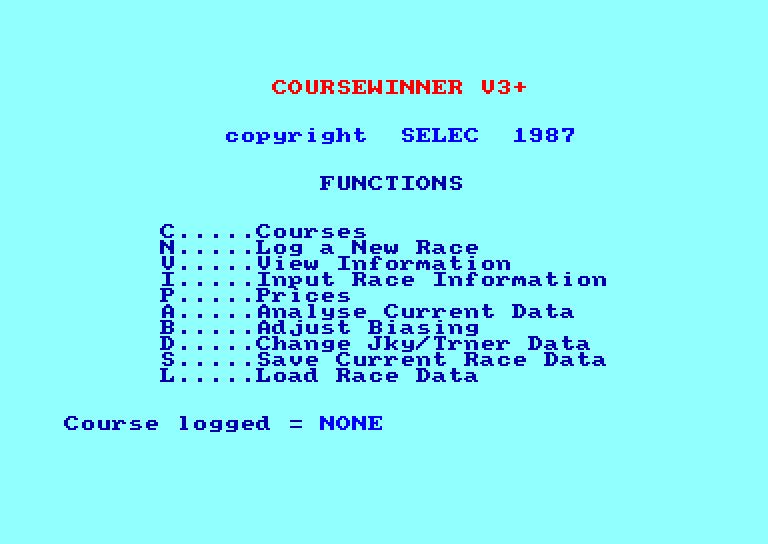 screenshot of the Amstrad CPC game Coursewinner v3+