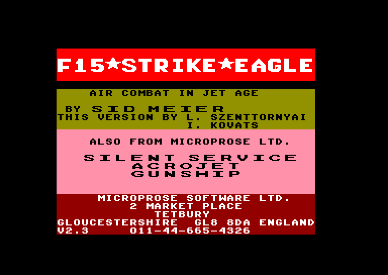 screenshot of the Amstrad CPC game F15 Strike Eagle