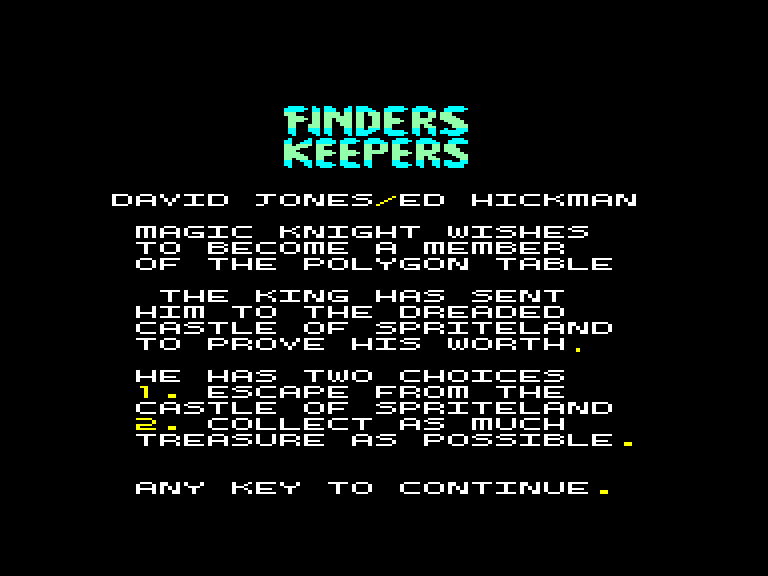 screenshot of the Amstrad CPC game Finders Keepers