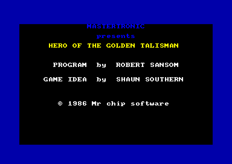 screenshot of the Amstrad CPC game Hero of the golden talisman