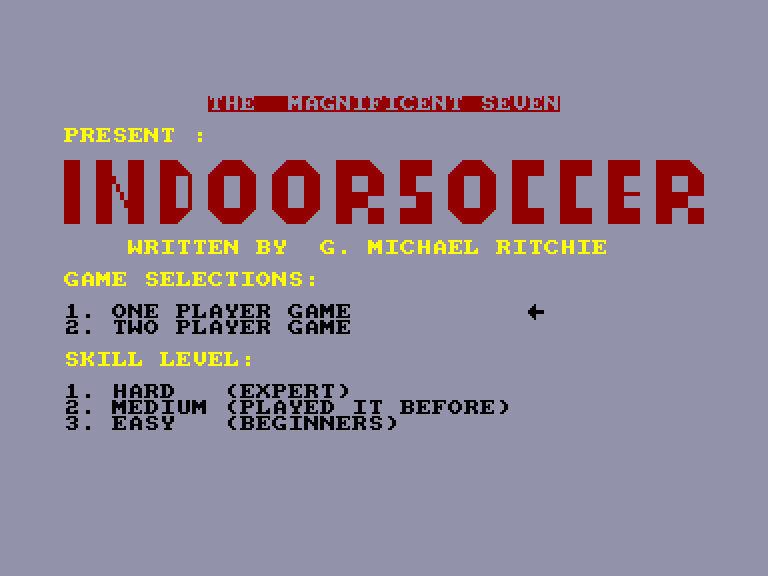 screenshot of the Amstrad CPC game Indoor soccer