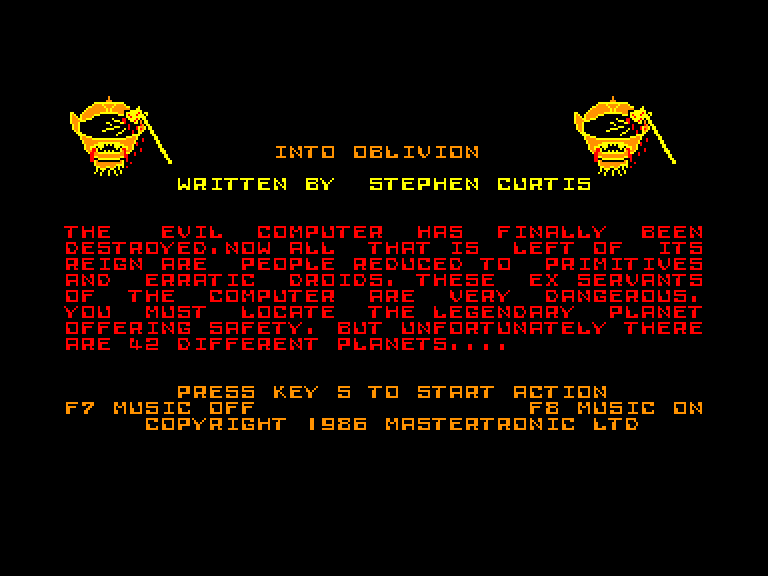 screenshot of the Amstrad CPC game Into oblivion