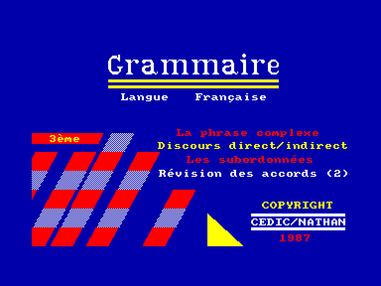 screenshot du jeu Amstrad CPC Grammaire Langue Francaise 3e