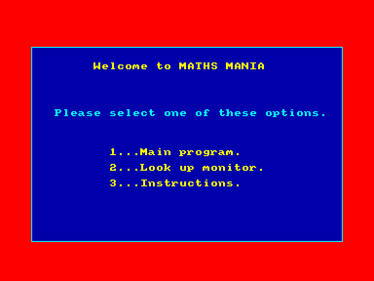 screenshot of the Amstrad CPC game Maths Mania