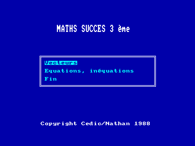 screenshot du jeu Amstrad CPC Maths succes 3eme