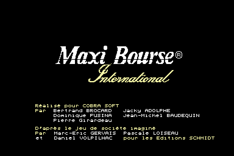 screenshot of the Amstrad CPC game Maxi Bourse International