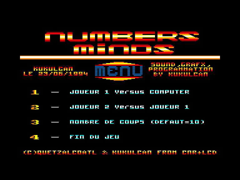 screenshot du jeu Amstrad CPC Numbers Minds