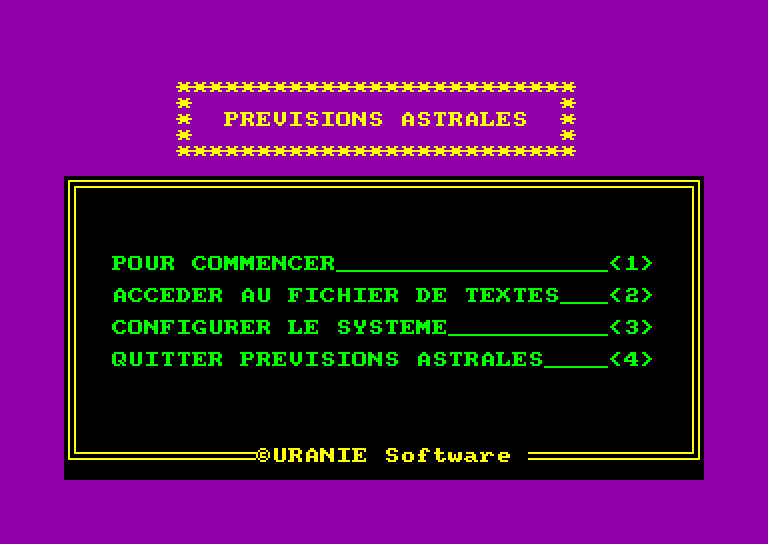 screenshot of the Amstrad CPC game Previsions Astrales
