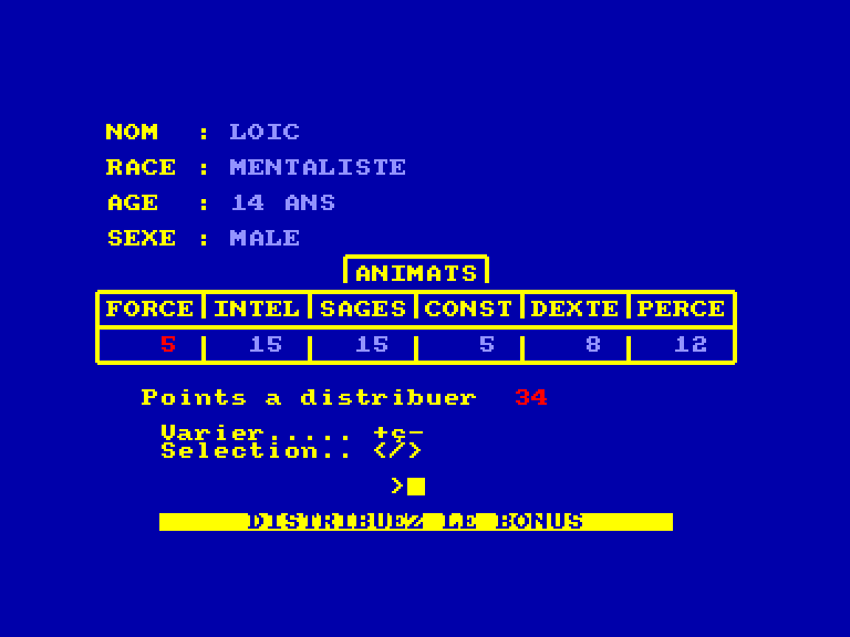 screenshot of the Amstrad CPC game Prophetie - Les Marches de la Galaxie