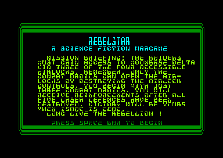 screenshot of the Amstrad CPC game Rebelstar