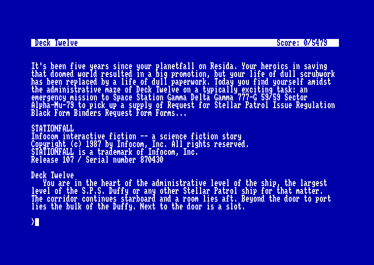 screenshot of the Amstrad CPC game Stationfall