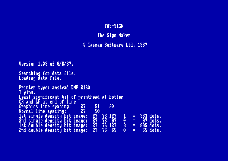 screenshot of the Amstrad CPC game Tas-Sign