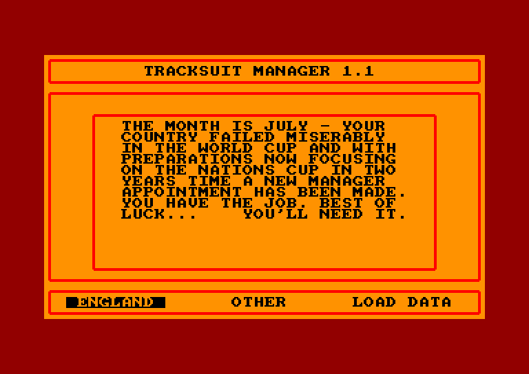 screenshot du jeu Amstrad CPC Tracksuit Manager