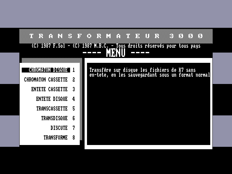 screenshot of the Amstrad CPC game Transformateur 3000