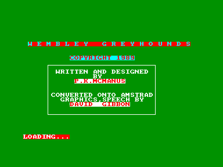 screenshot of the Amstrad CPC game Wembley Greyhounds