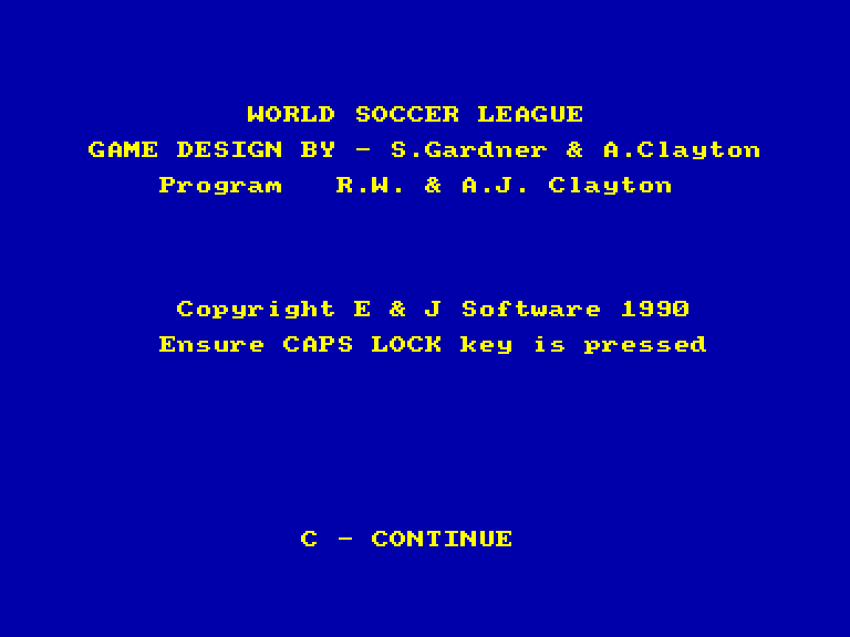screenshot of the Amstrad CPC game World soccer league