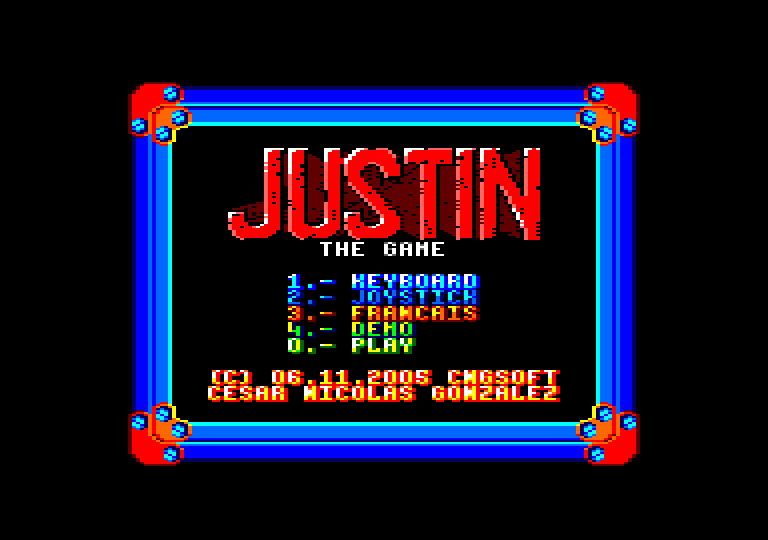 Menu du jeu Justin